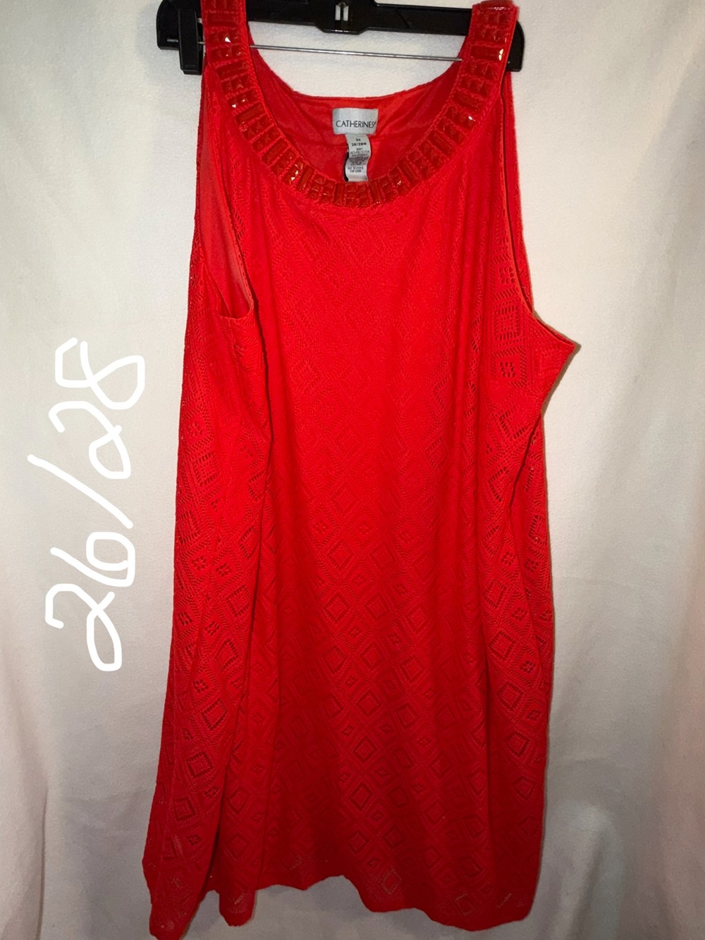 Catherines coral Sleeveless Beaded-Neck Mini Dress
